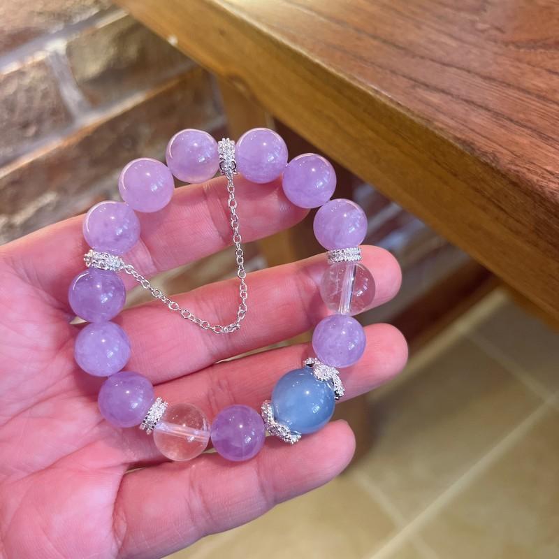 Natural Lavender Amethyst Crystal Bead Bracelet With Large 12mm Faceted Stones Elegant Boho Womens Handmade Jewelry