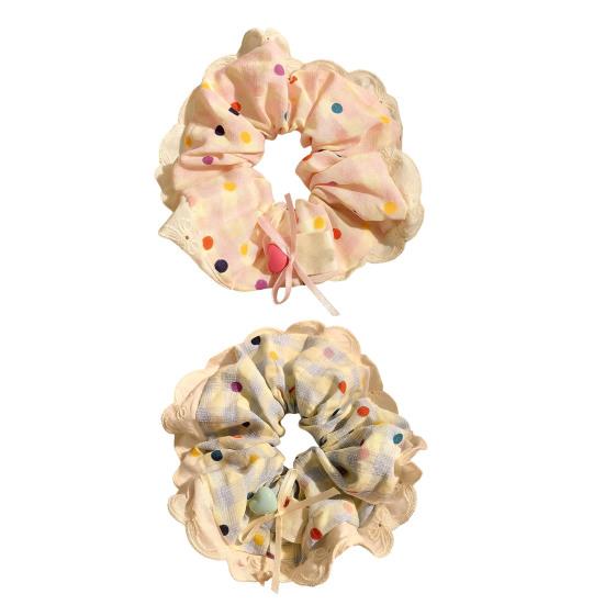 2Pcs Hair Tie High Elasticity Lace Edges Plaid Pattern Hair Rope Strong Ponytail Holder Buns Ponytails Hair Accessories