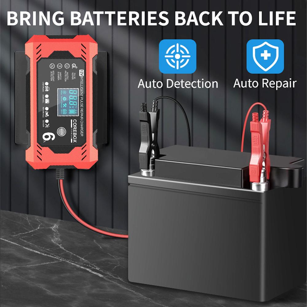 Car Battery Chargers 12V 6A Digital Display Intelligent Pulse Repair For Lead Acid AGM Batteries Charging Household Storage Cell