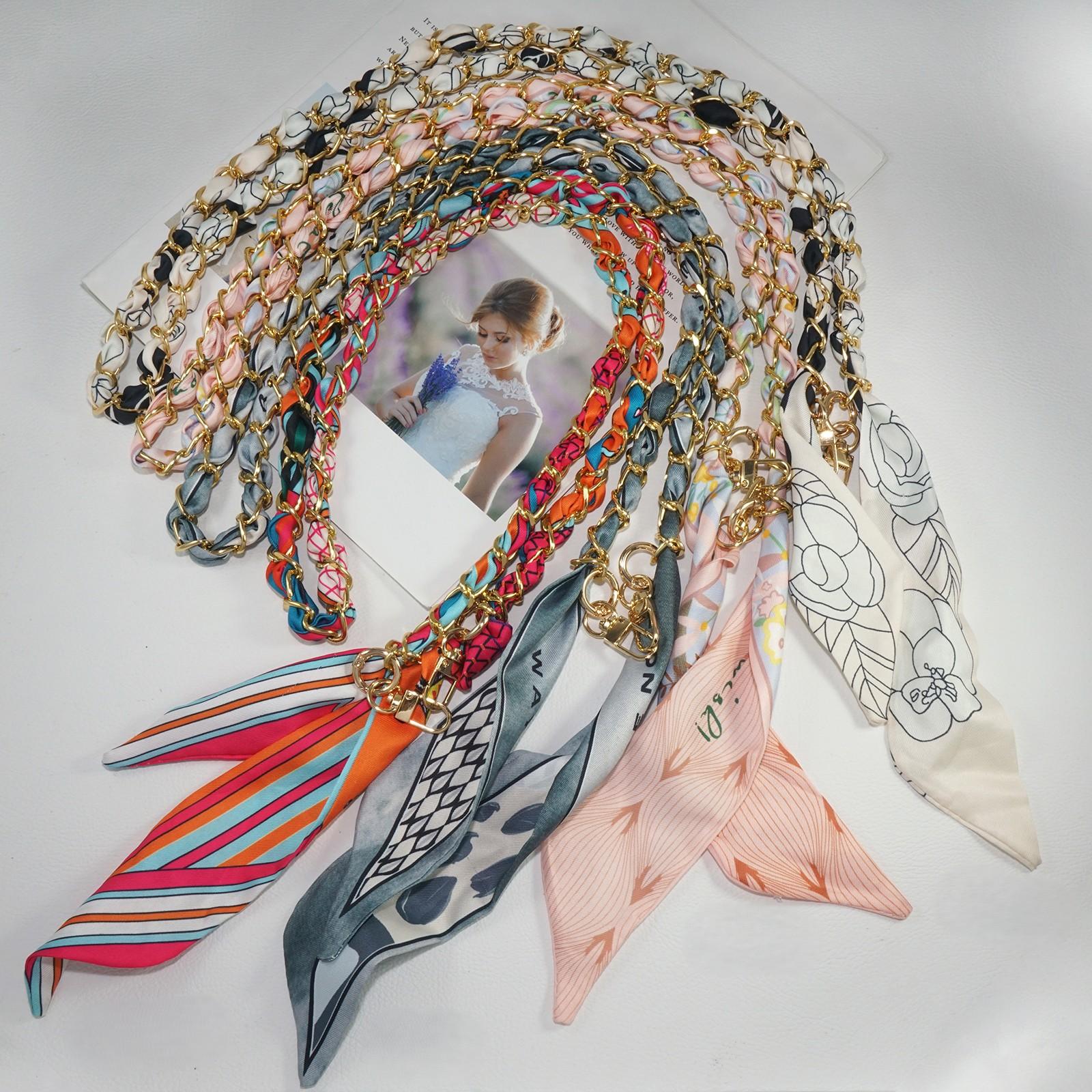 Metal Chain with Silk Scarf Mobile Phone Hanging Rope Crossbody Phone Lanyard FloralMetal