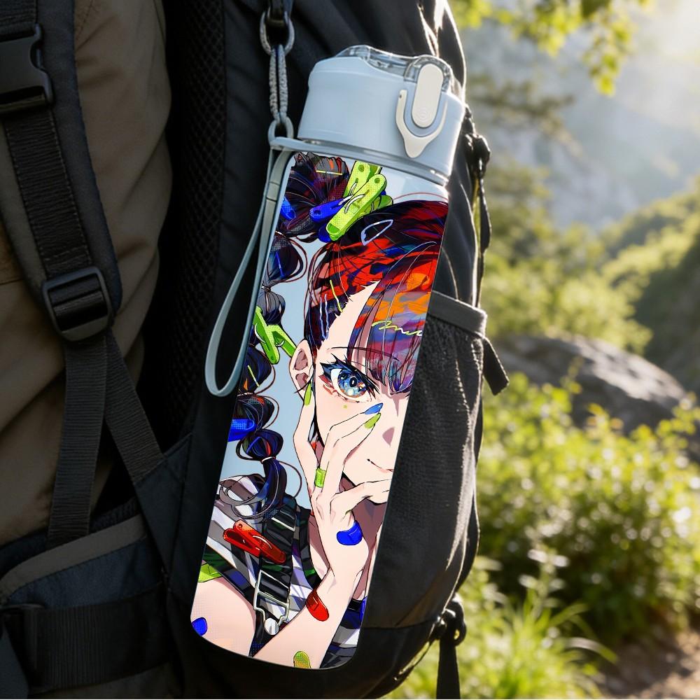 1PC Anime Boy Character Pop Graffiti Style Art 750ml Color Plastic Sports Water Bottle Leakproof Flip Straw Lid Suitable for Sports Office Home Use