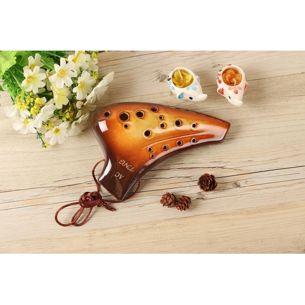 TNG Ocarina musikkinstrument [DoubleAltoOrange] Høy klasse C-tone AC flere rør (Fingerdiagram inkludert) Ocarina Wind Wind Glaze Finish Golden