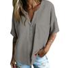 Women Casual V Neck Blouse Short Sleeve Bohemian Style Shirt Loose Fit Lightweight Summer Top with Button Detail and Pocket