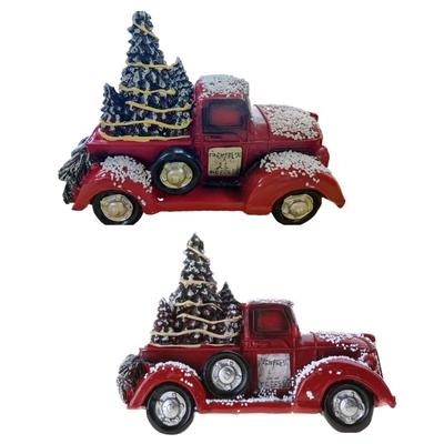 Festive Truck with Tree Christmas Ornament Vintage Truck With/without LED Lights Charming Holiday Decoration for Office