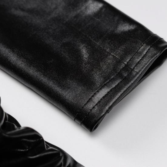 Turtleneck Long Sleeve Hip Wrap Pleated Bodycon Dress Autumn Faux Leather High