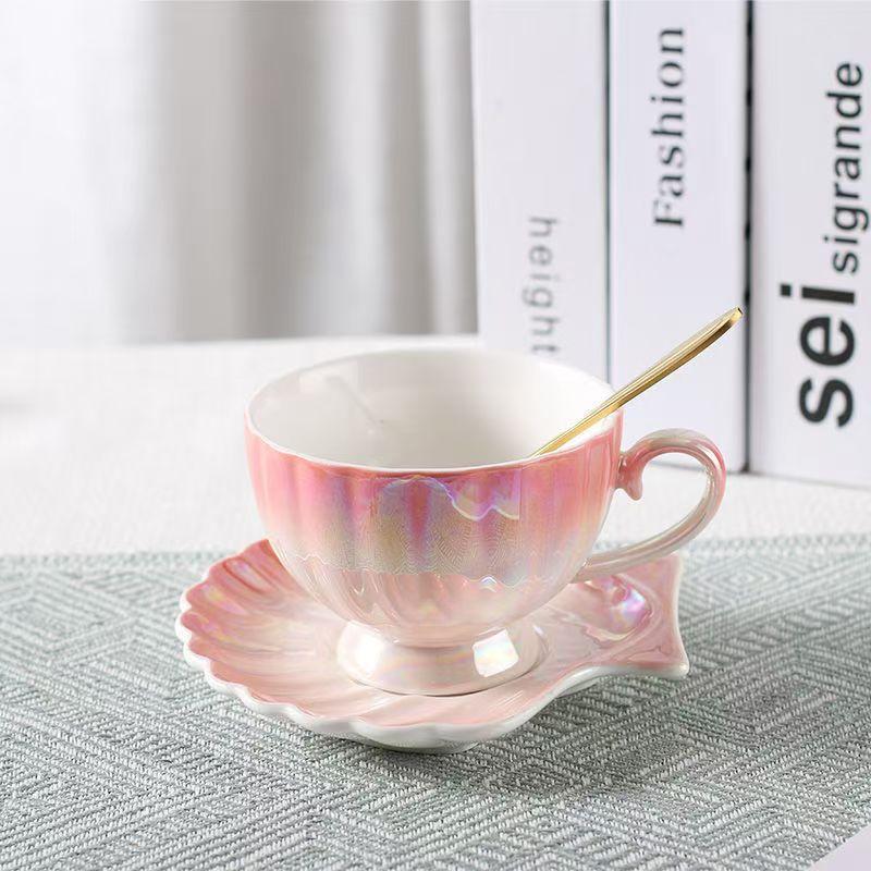 400ml Colorful Pearl Ceramic Mug with Cover and Spoon High Appearance Level for Home Breakfast Milk Tea Cup Coffe Cups