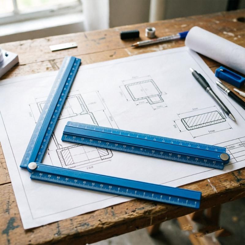 Scale-Lined Foldable Ruler with Metal Body and Center Joint for Drawing, Measuring, and Positioning Craft Layouts