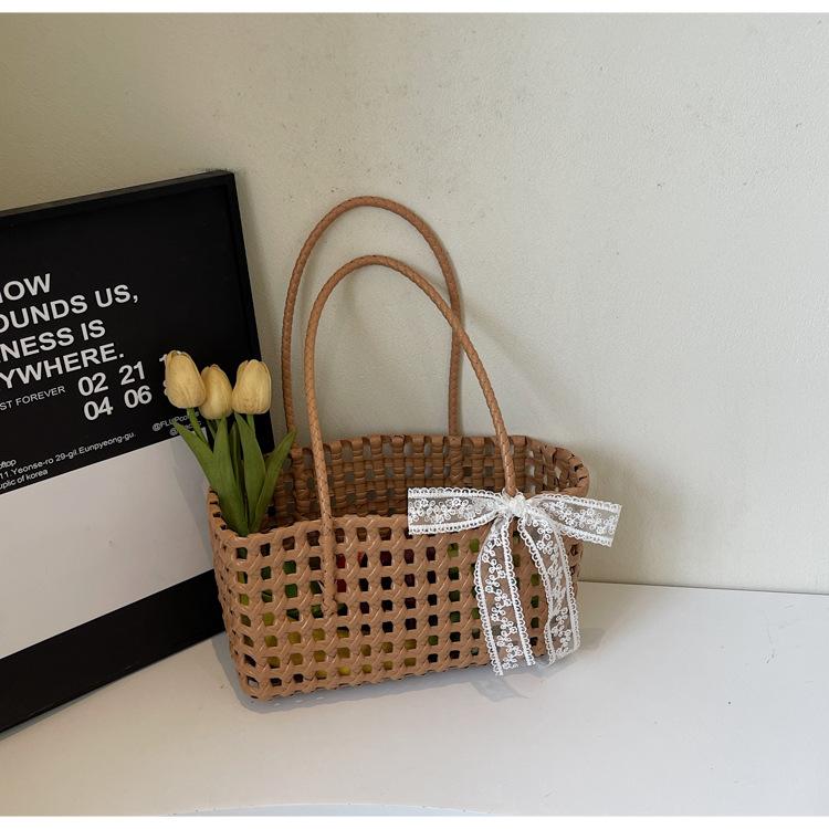 

Popular hollow woven bag 2025 large capacity shoulder handbag trendy woven vegetable basket vacation beach bag women