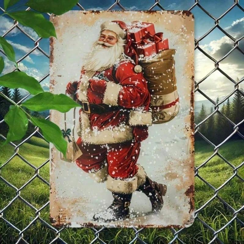 SANTA CLAUS Metal Wall Art Vintage Decor, Holiday Sculpture Sign Home Décor, Aluminum Iron Rustic Plaque for Christmas Gift Pres