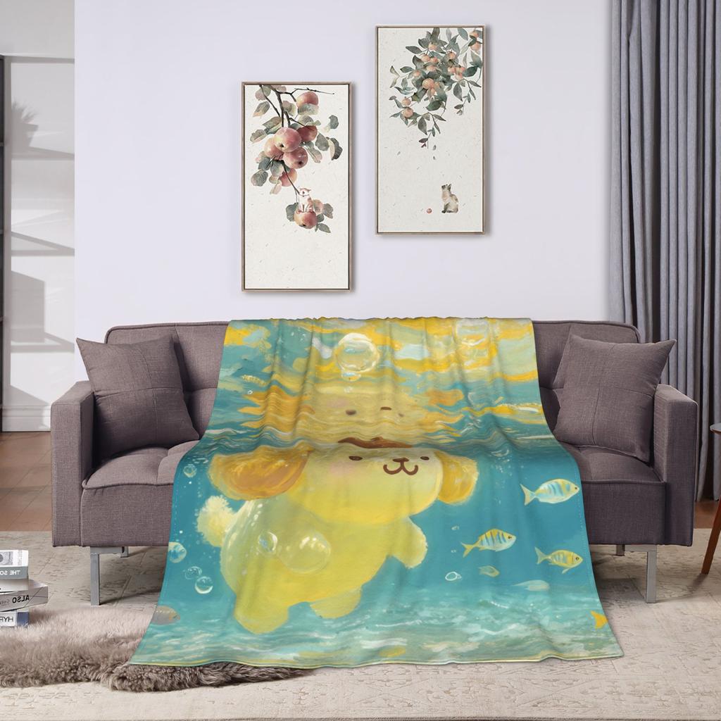 Poms Poms Purins Blanket  Warm Novelty Plush Throw Blanket For Children Couch Chair Sofa Bed Flannel Bedspread Bed Cover