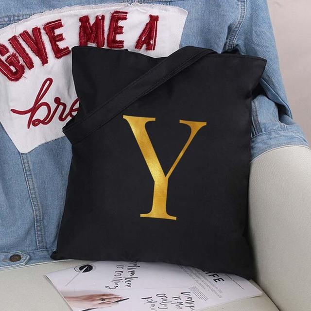 Damen Einkaufstaschen Eco Shopper Klassische Buchstaben Umhängetasche Mode Schwarz Druck Handtasche Canvas Tragetasche Einkaufstasche