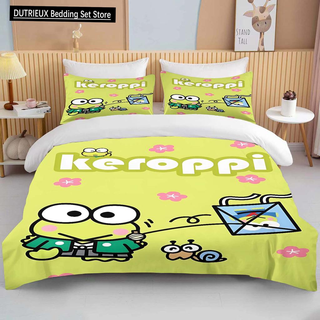 10 Sizes Sanrio Keroppi Printed Bedding Set Cartoon Anime Duvet Cover Comforter Pillowcase Boys Girls Children Adults King Gift
