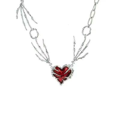 Dunkelroter Herzanhänger Choker mit Geisterklauen-Design für Damen