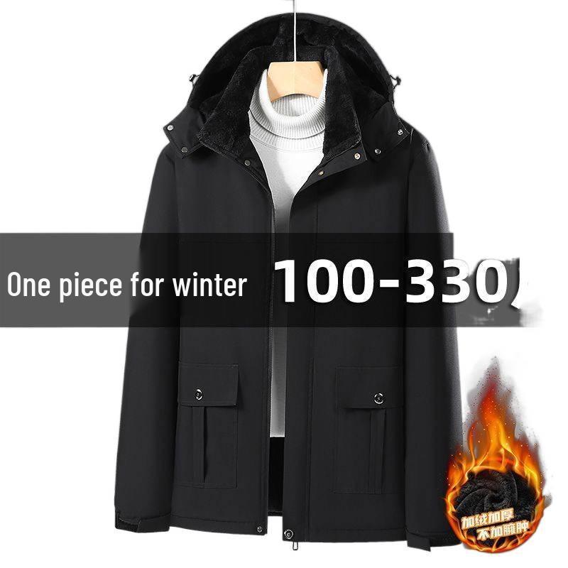 Men's Plus Size Fleece-Lined Winter Coat - Loose Fit Cotton Jacket for Middle-Aged Dads