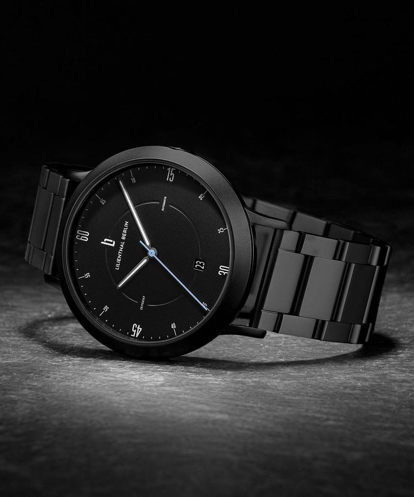 Lilianthal Berlin Automatic Date Skeleton Made in Black Men's Watch, Display, Back, Germany, Z01-102-B040C,