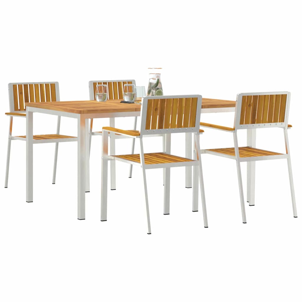 Outdoor Dining Set 5 Pcs Solid Acacia Wood and Stainless Steel