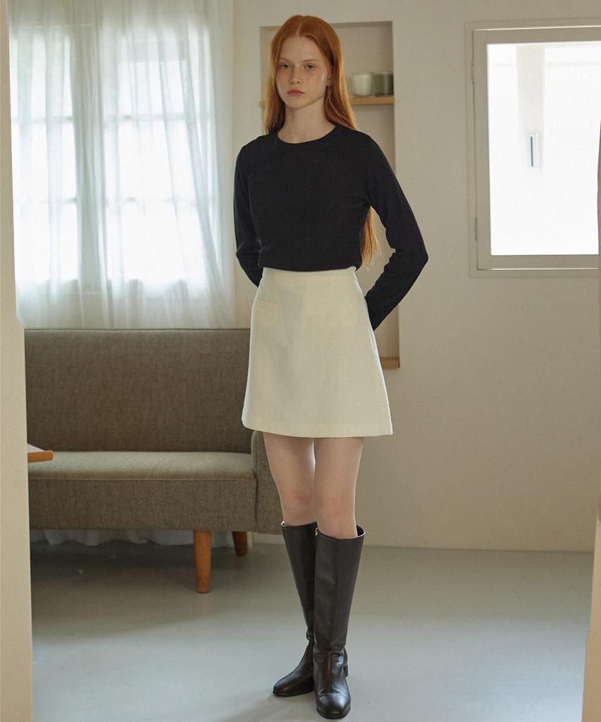 Yeoppe Round Tweed Skirt_Cream