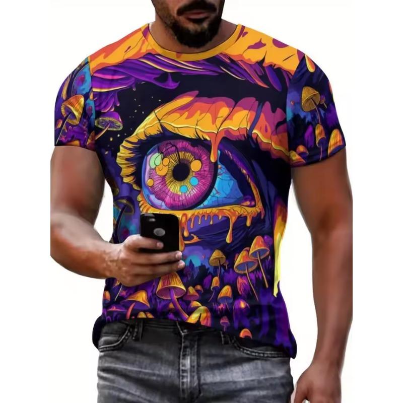 

Мужская футболка в стиле граффити с красочным принтом в виде глаза, 3D футболка для мужчин с круглым вырезом и коротким рукавом, летняя уличная мужская одежда 6XL