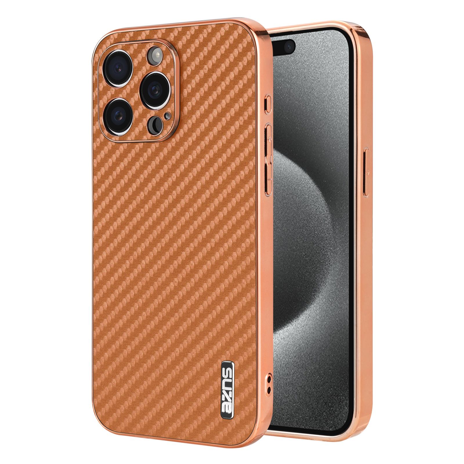 AZNS For iPhone 15 Pro Max Case Electroplating Carbon Fiber Texture PU+TPU Phone Cover A