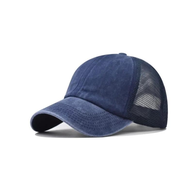 Unisex Washed Cotton Baseball Cap - Deep Crown Vintage Mesh Back Hat, Breathable Outdoor Adjustable Visor
