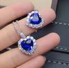 Set With Sapphire Heart Shape Open Ring Necklace Women, Luxury Temperament Engagement Pendant Set
