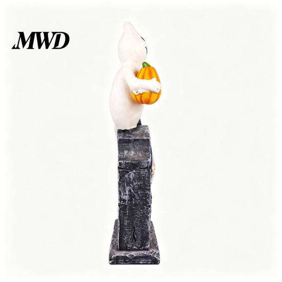Spooky Home Interior Decor Halloween Tombstone Figurine, Resin Ghost Pumpkin Crow on Creative Gifts Statue for Desktop Haunted House Holiday