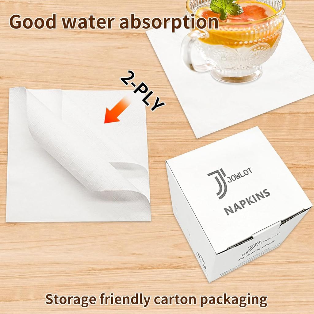 Cocktail Napkins - 200 Count 2-Ply White Disposable Napkins, 5.5x5.5 Inch Folded Beverage Napkins Paper for Dinner Wedding Bar Birthday Party and