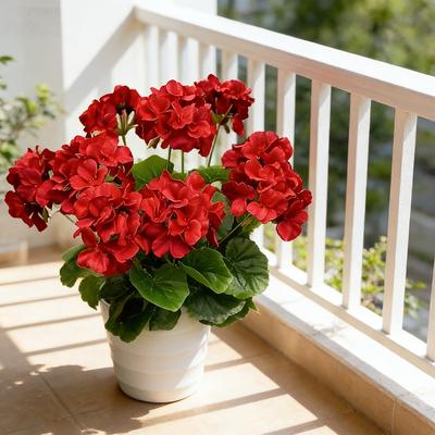 Gerani Resistenti alle Intemperie | Fiori Rossi Artificiali Realistici per Uso Esterno in Tutte le Stagioni e Decorazione Interna - Perfetto Centrotavola per Giardino, Patio e Casa