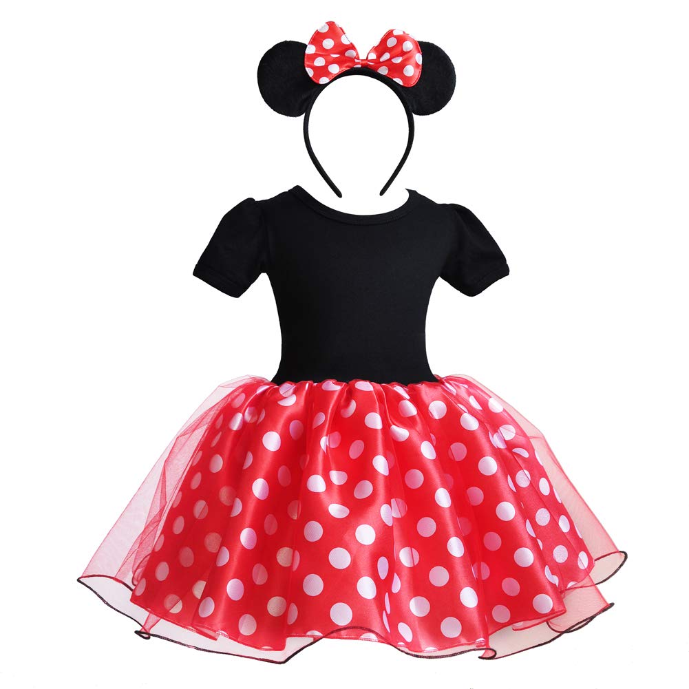 [CQDY] Princess Dress (Children's Dress + Headband) - 2-Piece Set: Minnie Mouse-Style Cosplay, Polka Dot Pattern, Tutu Skirt, Kids Dance Costume, Mick