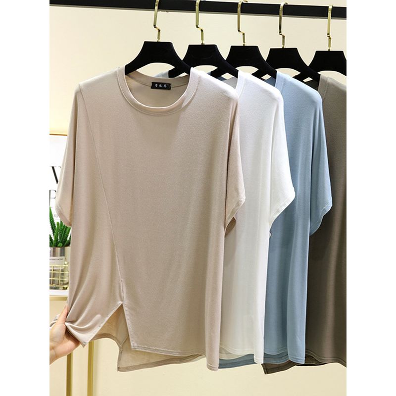 K-style Modal Asymmetrical Short-Sleeved T-shirt Women's Summer Thin Western Style Leisure Plus Size Loose Versatile Bottoming Top