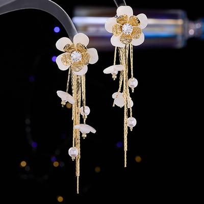 Dámske náušnice s elegantným dizajnom ľahkého luxusu, dvojdielne kvetinové náušnice s dlhými strapcami, módne a všestranné náušnice s výklenkovým dizajnom