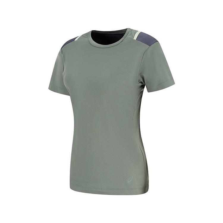 ASICS T Shirts Women s Gray Green Crew Neck Moderate Straight Fit 2032D272-400 L
