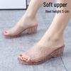 Women's Summer Crystal Wedge Slippers - Non-slip, Odor-proof, Thick Sole Transparent Sandals for Outdoor Wear