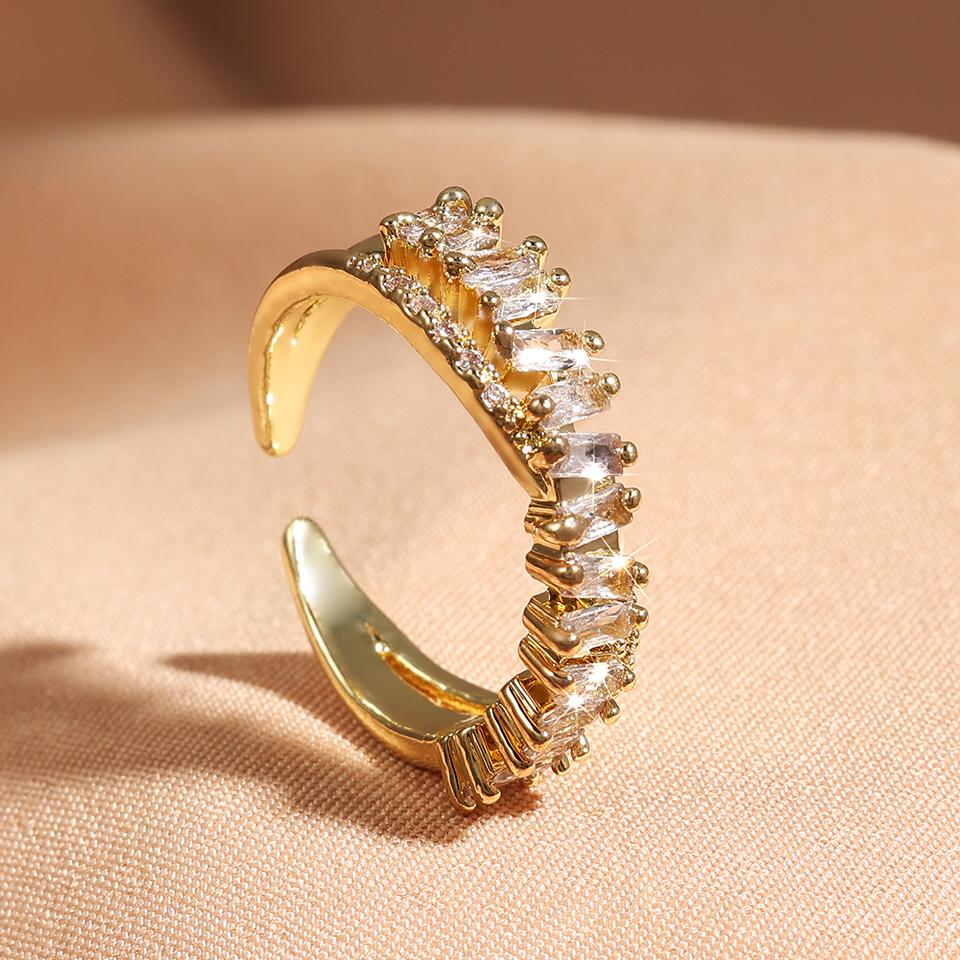 Zircon Double Crossed Shape Rings For Women Gold Plated Stainless Steel Cross Ring Luxury Wedding Couple Rings Aesthetic Jewerly