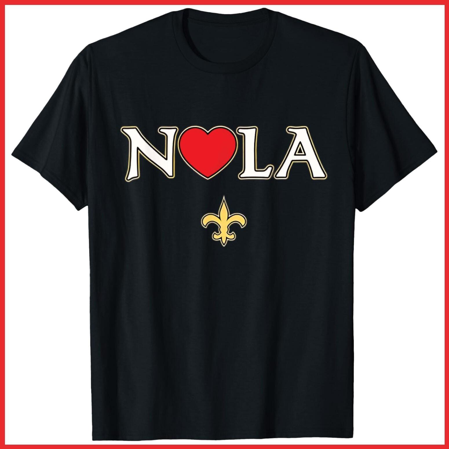 Love Nola New Orleans Fleur de Lis Heart Black Cotton T-Shirt S-5XL XXXXL