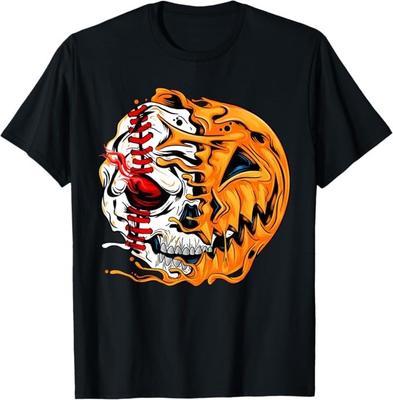 Jucător de Baseball Dovleac Schelet Halloween, Craniu Tricou Copii Adolescenți