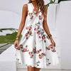 Vestido midi casual feminino primavera e verão, decote em V, sem mangas, cintura, estampa floral
