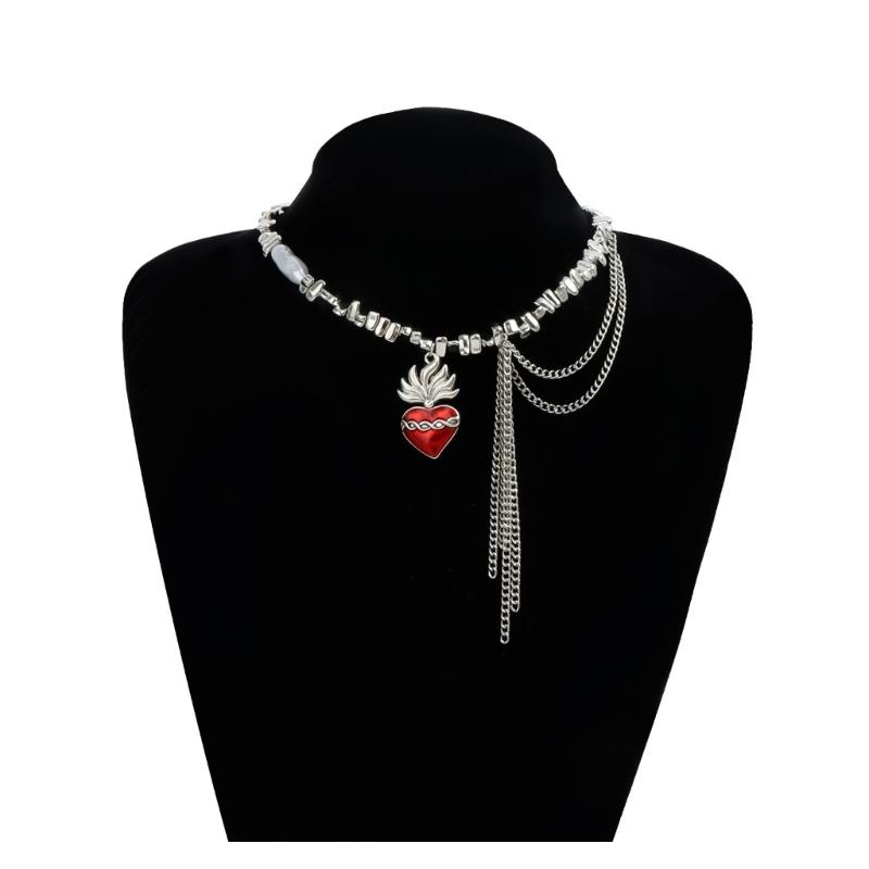 Creative Gothic Styles Necklace with Asymmetrical Heart Designs Craft from Alloy Ensuring Shine and Elegant