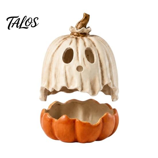 Decorazione Ornamentale di Halloween in Resina con Luce Fantasma Zucca, Lampada Staccabile Vintage con Oggetti di Casa Infestata Candela LED per Tavolo da Cucina