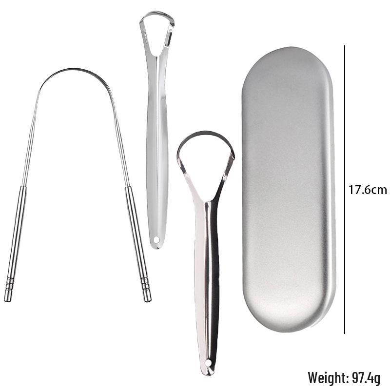Stainless Steel Dental Tool Set: U-Shaped Tongue Scraper, Oral Mirror, and Tartar Remover