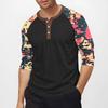 Men's Top with Three-quarter Sleeves and Camouflage Print