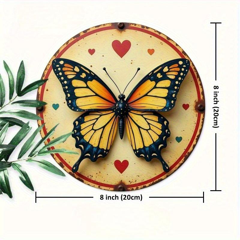 

2d Flat 20*20cm, Circular Wooden Wall Art Icon, Colorful Butterfly and Heart, for Rural Decoration In Home, Office, Cafes, and Bar, Unique Gift Ideas. 20*20cm