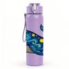 1PC Blue Patterned Whale Art 750ml Color Plastic Sports Water Bottle Leakproof Flip Straw Lid Suitable for Sports Office Home Use