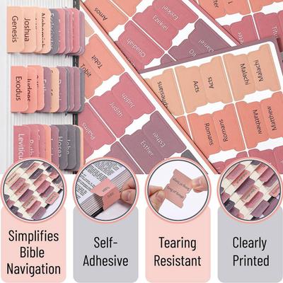 5 Blatt Bibel-Etikettenaufkleber, großer Druck, einfach anzubringen, stilvolle Boho-Farben, langlebiges Design, Erdton, Goldfolie, Bibel-Tabs