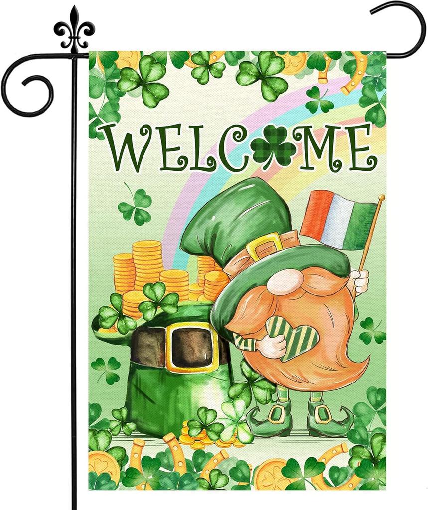 St Patricks Day Garden ag, St Patricks Day ag 12x18 Double Sided, St. Patrick's Day Burlap Yard ag with Gnomes Leprech LLX