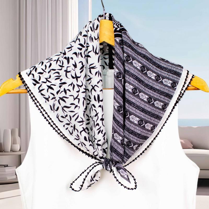 100% Silk Crepe Square Scarf Women Fashion Office Decorative Lace Neckerchief
