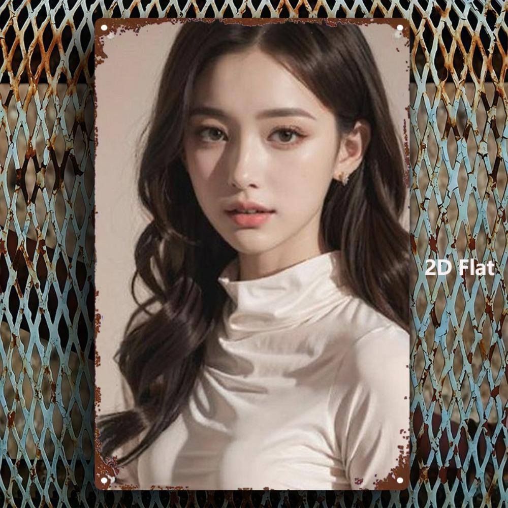 

HD Metal Tin Sign Elegant Asian Woman in Cream High Neck Top Vintage Wall Art Decor for Home Bar Man Cave Retro Metal Plaque Pos 20x30cm（7.8x11.8inch）
