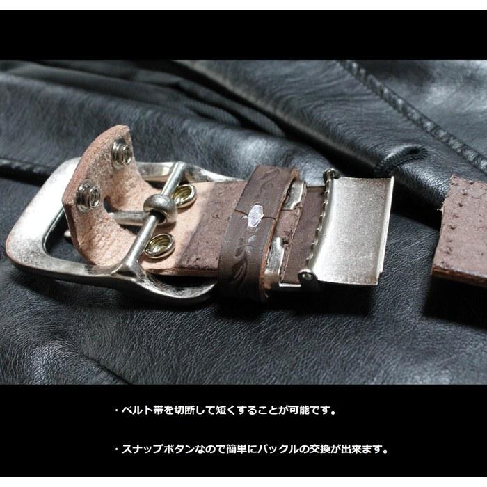 [Tochigi Leather] Belt Men's Genuine Leather Cowhide Nubuck Leather Floral Pattern 3 Colors Free Size Dark Brown