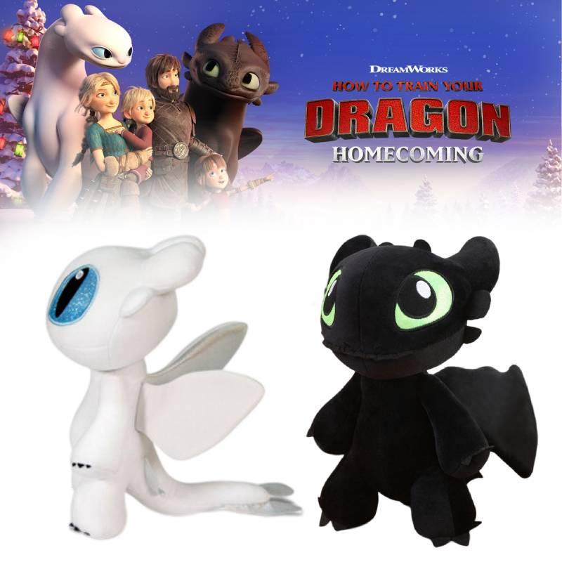 Dynamic Night Fury And Light Fury Plush Toys For Dragon Lovers Black And White Dragon Dolls