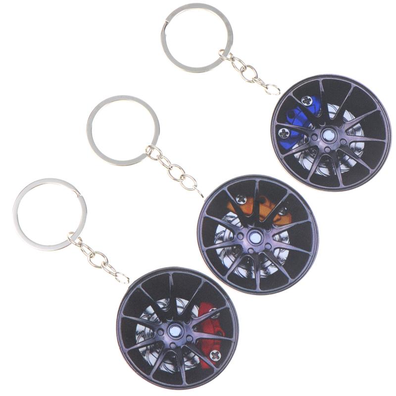 Rotatable Car Wheel Rim Keychain Clear 2D Acrylic Brake Caliper Key Ring Practical Key Accessory for Daily Commute Use